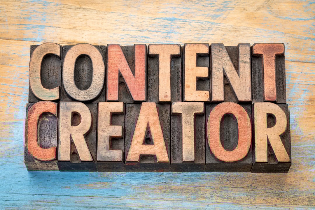 content creator words in wood type